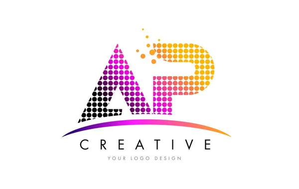 AP A P Carta Logo Diseño con puntos magenta y Swoosh — Vector de stock