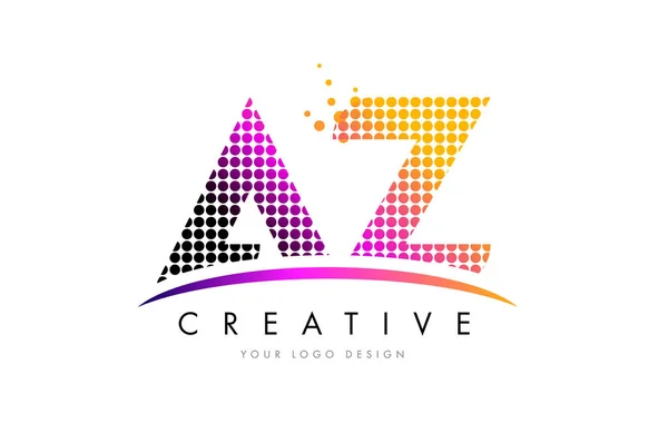AZ A Z Letter Logo Design with Magenta Dots and Swoosh — Stock Vector