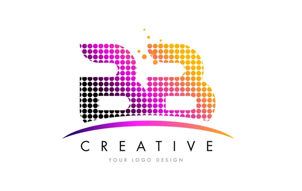 BB B B Letter Logo Design with Magenta Dots and Swoosh — Stock Vector