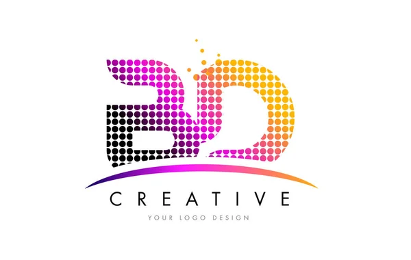 BD B D Carta Logo Design com pontos Magenta e Swoosh —  Vetores de Stock