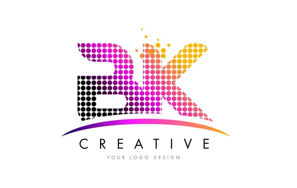 BK B K Letra Logo Design com pontos Magenta e Swoosh —  Vetores de Stock