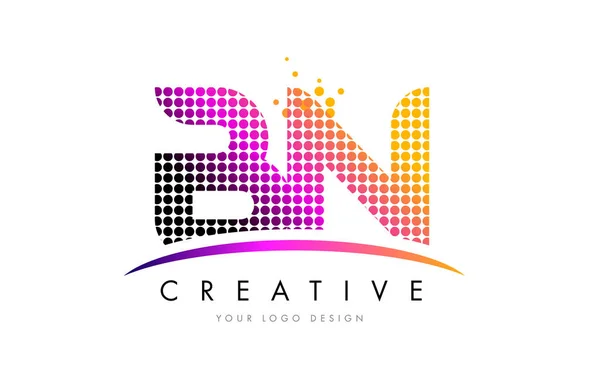 BN B N Carta Logo Design com pontos Magenta e Swoosh — Vetor de Stock