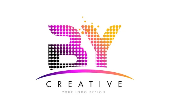BY B Y Carta Logo Design com pontos Magenta e Swoosh —  Vetores de Stock