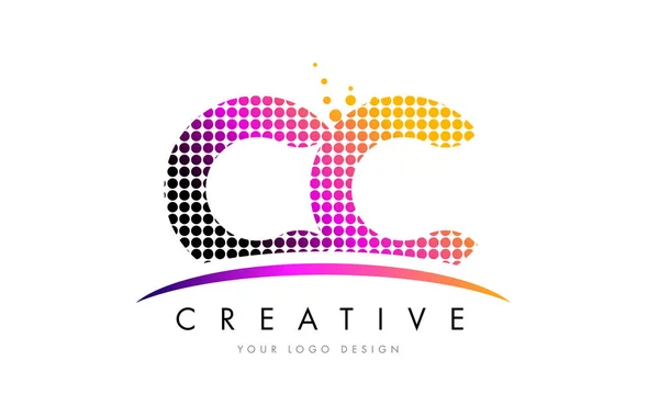 CC C C Lettre Logo Design avec points magenta et swoosh — Image vectorielle