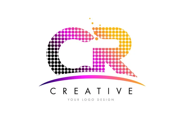 CR C R Carta Logo Design com pontos Magenta e Swoosh — Vetor de Stock