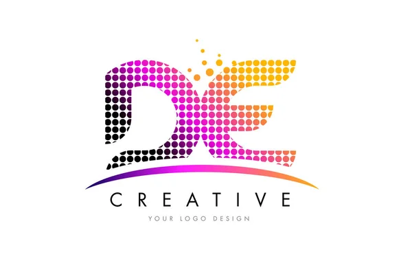 DE D E Letter Logo Design with Magenta Dots and Swoosh — Stock Vector