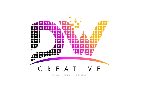 Projektowanie Logo DW D W list z karmazynowym kropki i pociągnięcie pędzla — Wektor stockowy