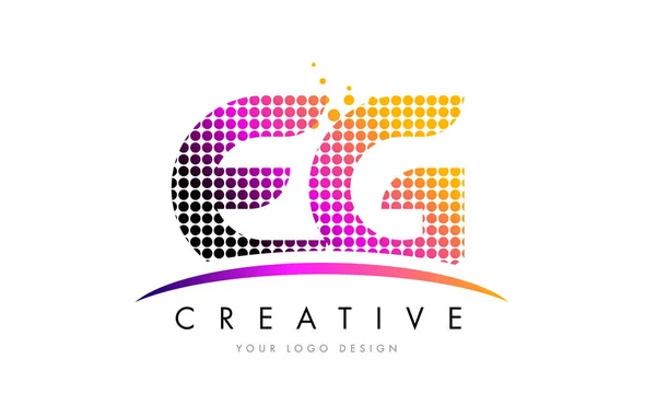 Např E G dopis Logo Design s purpurové tečky a Swoosh — Stockový vektor