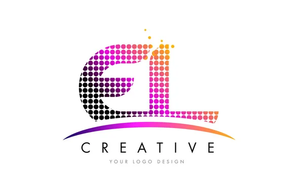 Σχεδιασμός λογότυπου γράμμα El E L με ματζέντα τελείες και Swoosh — Διανυσματικό Αρχείο
