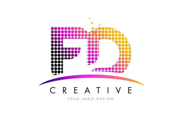 FD F D brief Logo-ontwerp met Magenta stippen en Swoosh — Stockvector