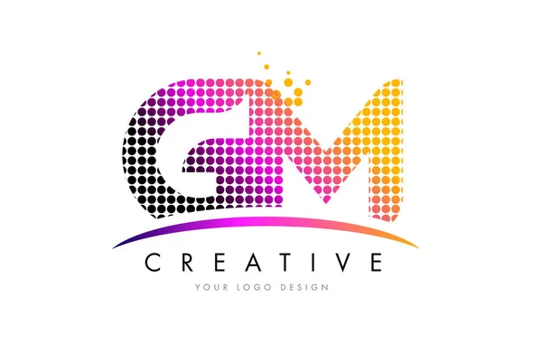 GM G M Lettre Logo Design avec points magenta et swoosh — Image vectorielle