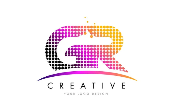 Σχεδιασμός λογότυπου gr γράμμα R G με ματζέντα τελείες και Swoosh — Διανυσματικό Αρχείο