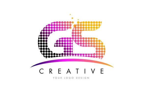 GS G S Letter Logo Design with Magenta Dots and Swoosh — Stock Vector