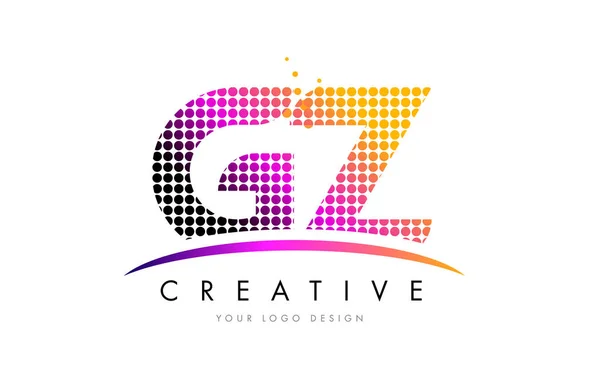 GZ G Z Letter Logo Design with Magenta Dots and Swoosh — Stock Vector