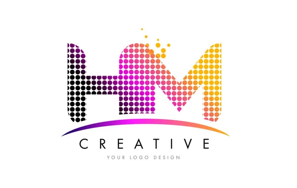 HM H M Lettre Logo Design avec points magenta et Swoosh — Image vectorielle