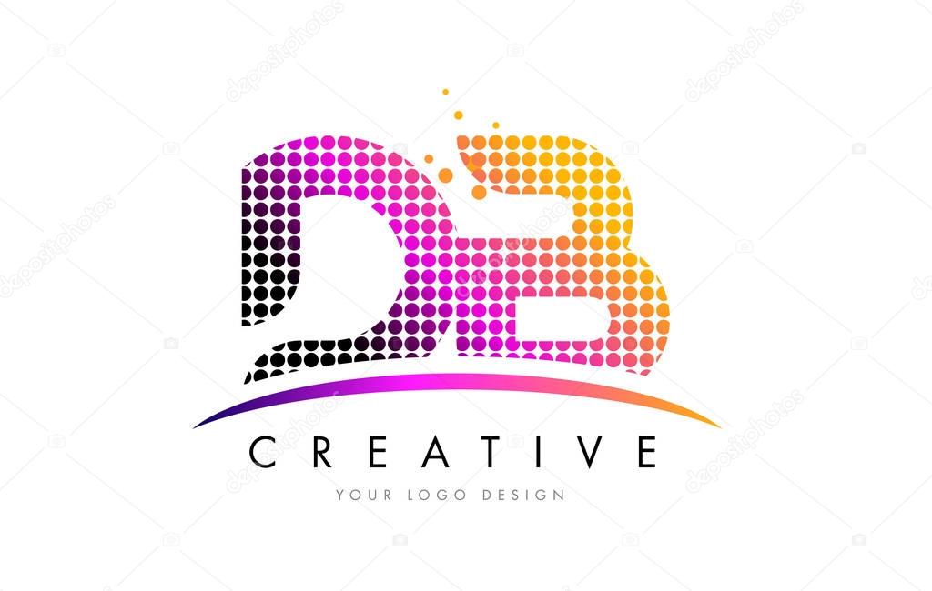 DB D B Dots Letter Logo Design with Magenta Bubble Circles and Swoosh