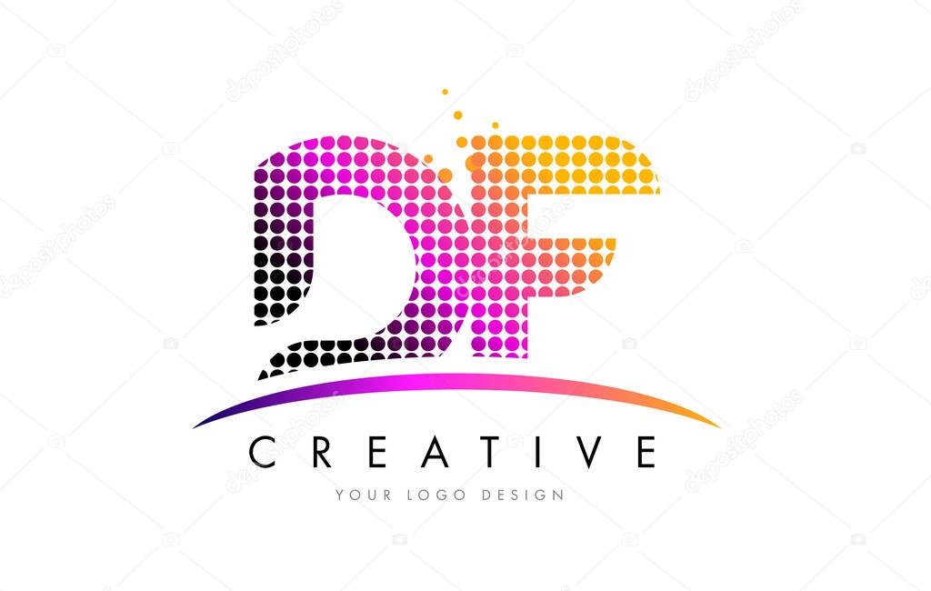 DF D F Letter Logo Design with Magenta Dots and Swoosh