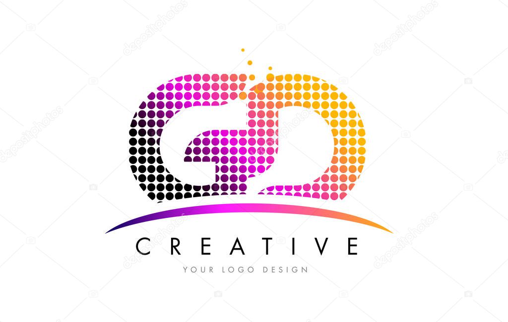 GD G D Dots Letter Logo Design with Magenta Bubble Circles and Swoosh
