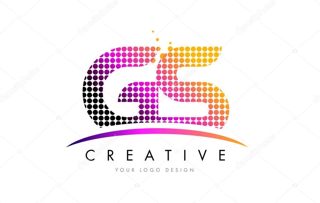 GS G S Dots Letter Logo Design with Magenta Bubble Circles and Swoosh