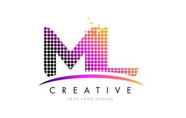 Ml M L harfi Logo tasarımı ile kırmızı nokta ve Swoosh