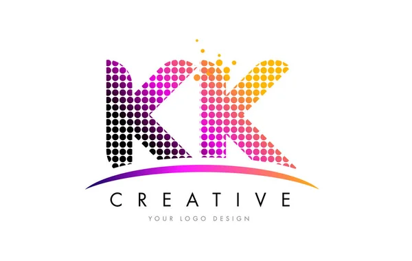 KK K K Lettera Logo Design con punti Magenta e Swoosh — Vettoriale Stock