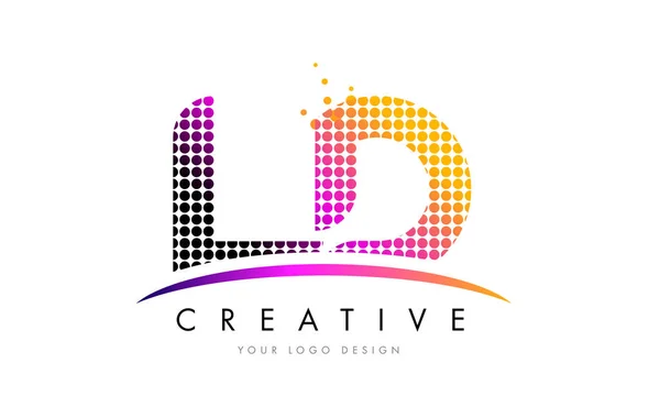 Ld L D betű Logo tervezés, bíborvörös pontok és a Swoosh — Stock Vector