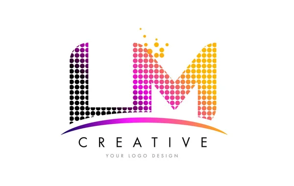 Diseño del logotipo de la letra LM L M con puntos magenta y swoosh — Vector de stock