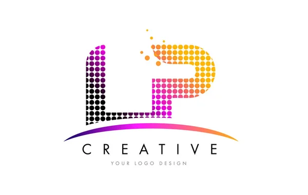 LP L P harfi Logo tasarımı ile kırmızı nokta ve Swoosh — Stok Vektör