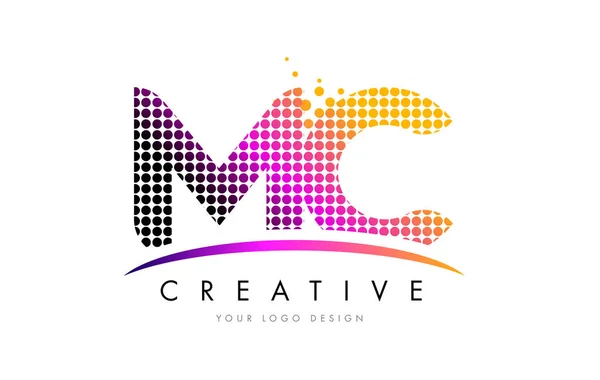 MC M C Letter Logo Design with Magenta Dots and Swoosh — Stock Vector
