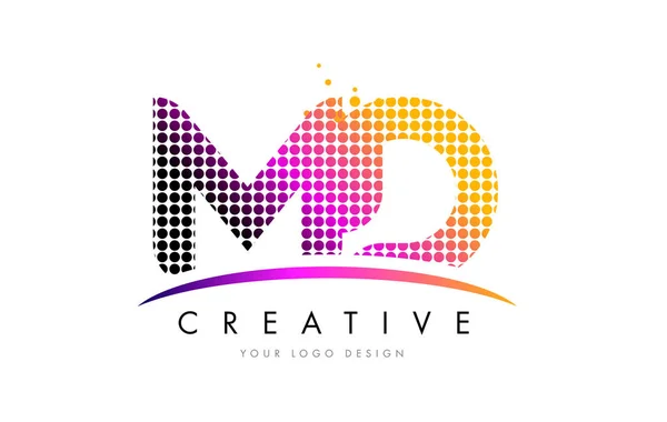 Md m d letter logo design mit magenta dots und swoosh — Stockvektor