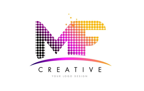 Diseño del logotipo de la letra MF M F con puntos magenta y swoosh — Vector de stock