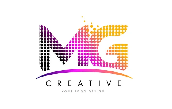 MG M G Lettera Logo Design con punti Magenta e Swoosh — Vettoriale Stock