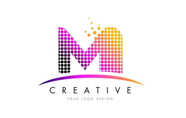 MI M I Letter Logo Design with Magenta Dots and Swoosh — Stock Vector