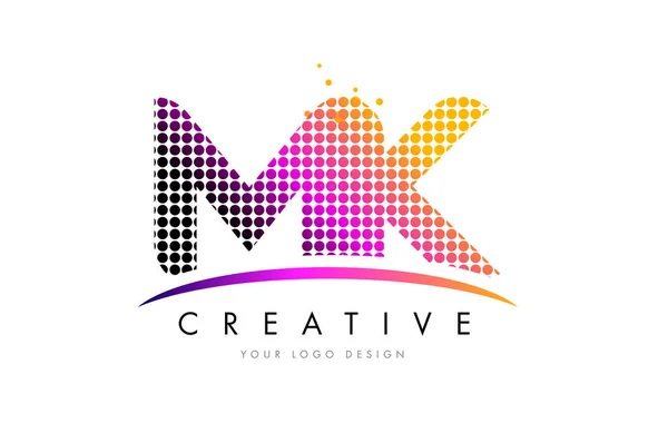 Diseño de Logo MK M K Letter con Puntos Magenta y Swoosh — Vector de stock