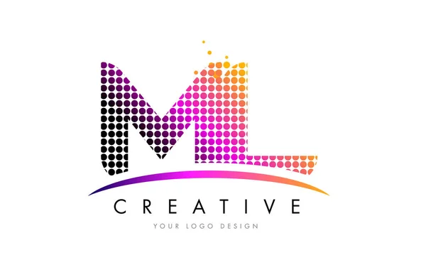 ML M L Letra Logotipo Diseño con Puntos Magenta y Swoosh — Vector de stock