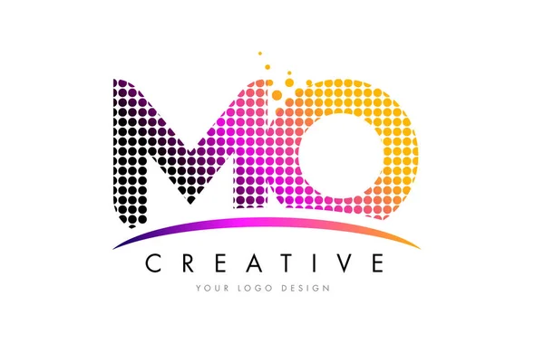 MO M O Lettre Logo Design avec points magenta et swoosh — Image vectorielle