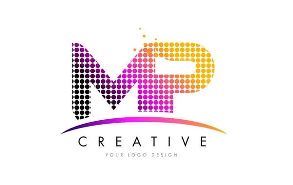 MP M P Carta Logo Diseño con puntos Magenta y Swoosh — Archivo Imágenes Vectoriales