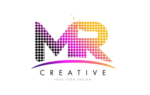 MR M R Lettre Logo Design avec points magenta et swoosh — Image vectorielle