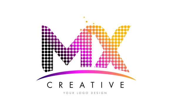 Σχεδιασμός λογότυπου MX M X επιστολή με ματζέντα τελείες και Swoosh — Διανυσματικό Αρχείο
