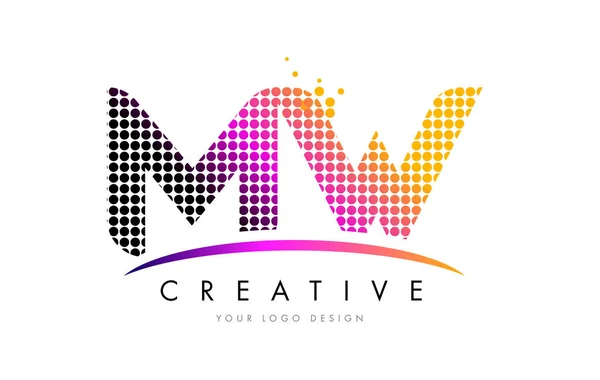 Diseño del logotipo de la carta de MW M W con puntos magenta y swoosh — Vector de stock
