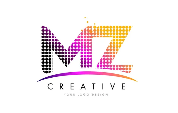 MZ M Z Letter Logo Design with Magenta Dots and Swoosh — Stock Vector