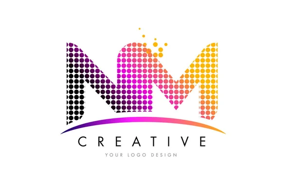 Diseño del logotipo de la carta de NM N M con puntos magenta y swoosh — Vector de stock