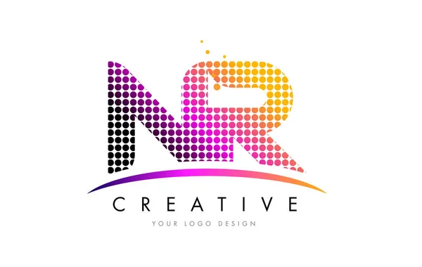 NR N R Letter Logo Design with Magenta Dots and Swoosh — Stock Vector