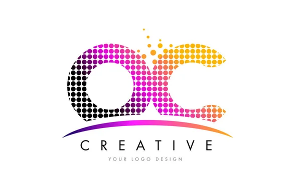OC O C Carta Logo Design com pontos Magenta e Swoosh — Vetor de Stock