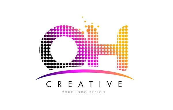 OH O H Letter Logo Design with Magenta Dots and Swoosh — Stock Vector