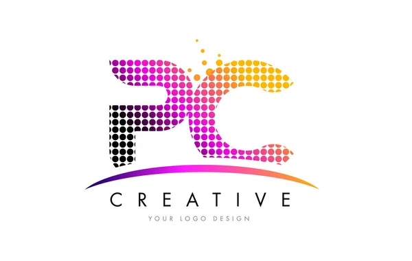 PC P C brief Logo-ontwerp met Magenta stippen en Swoosh — Stockvector