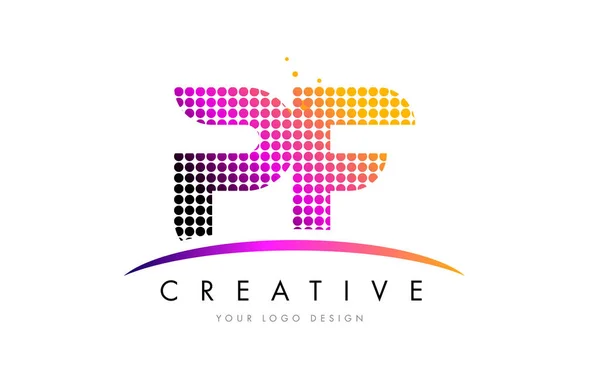PF P F Letter Logo Design with Magenta Dots and Swoosh — Stock Vector