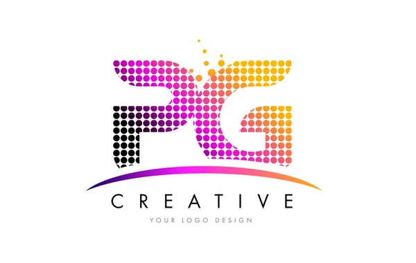 Diseño de Logo PG P G Letter con puntos Magenta y Swoosh — Vector de stock