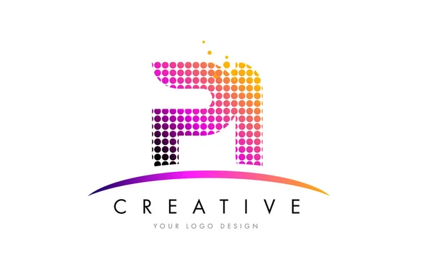 PI P I Carta Logo Design com pontos Magenta e Swoosh — Vetor de Stock
