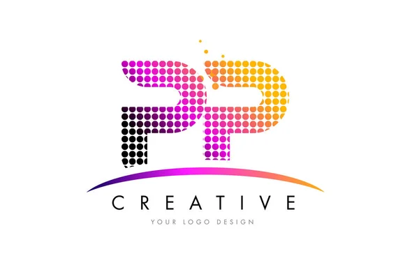 PP P brief Logo-ontwerp met Magenta stippen en Swoosh — Stockvector